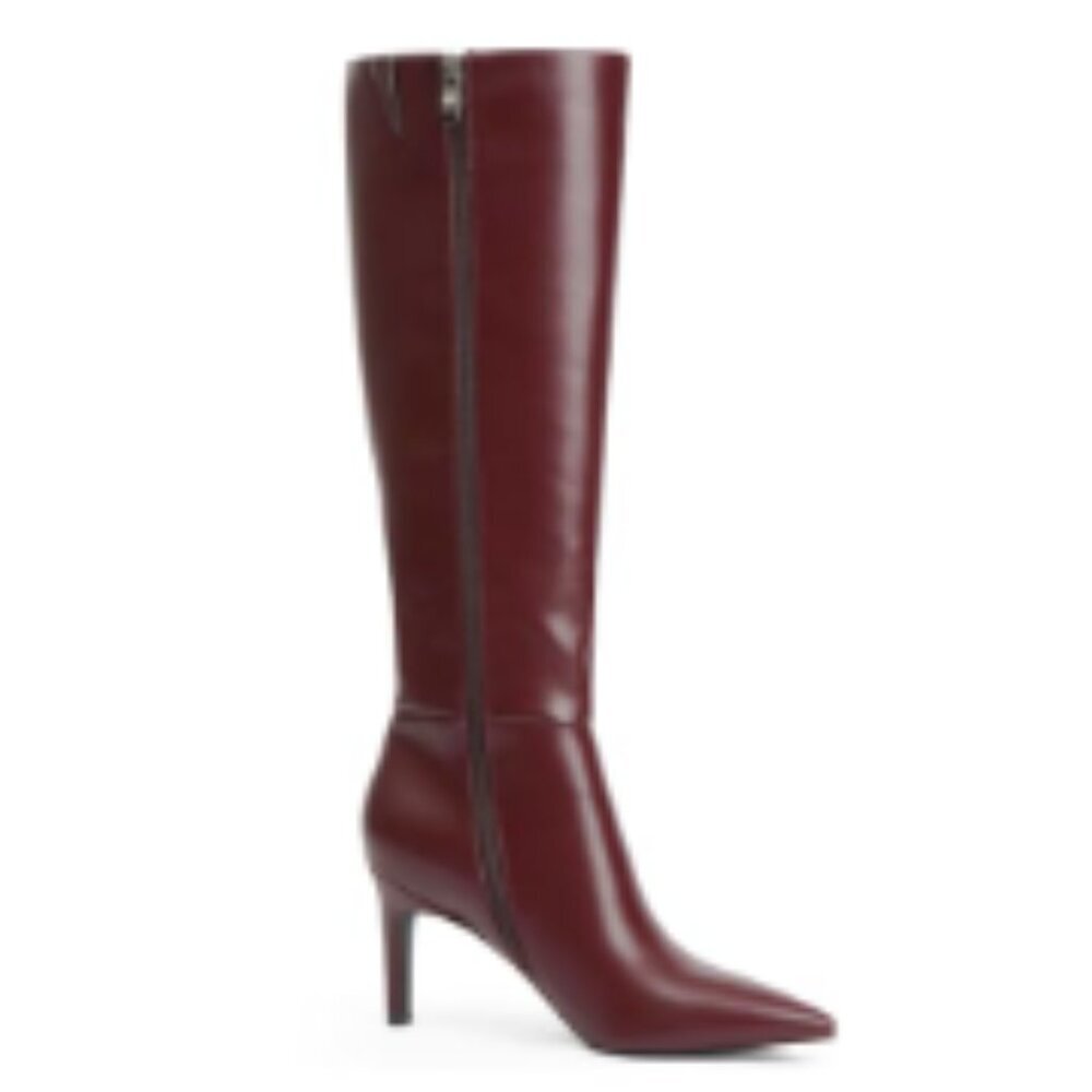 Knee High Boots Pointed Toe Stiletto Heel Faux Leather Side Zipper - Picture 4 of 7